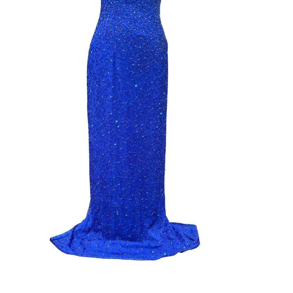 VTG Y2K Beaded Dress Gown Sz 12 Blue Maxi Bodycon Prom Glam Fairy Evening Formal - Picture 4 of 16